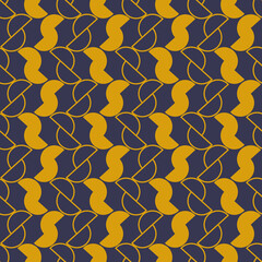 Seamless geometric pattern with golden symbols on dark blue background in art deco style. Vector print for fabric background