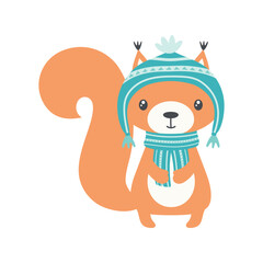 winter vector illustration of squirrel isolated on white