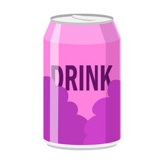 Drink in can vector illustration. Soft, energy and fizzy drink, soda, water, juice, lemonade, isolated on white background. Beverage, food concept