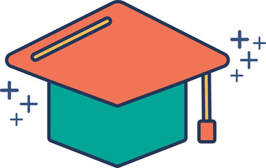 Graduation icon illustration glyph style design with color and plus sign.