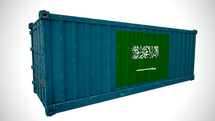 Isolated 3d rendering shipping sea cargo container textured with National flag  of Arabia.