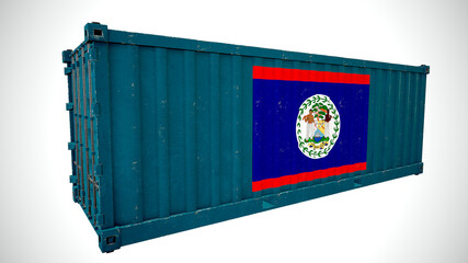 Isolated 3d rendering shipping sea cargo container textured with National flag  of Belize.