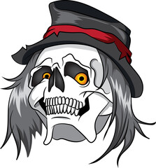 esqueleto rockero con sombrero y cabello largo © juandavid