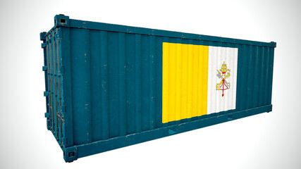 Isolated 3d rendering shipping sea cargo container textured with National flag  of Vatican City.