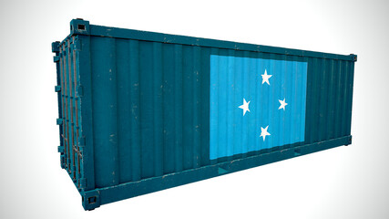 Isolated 3d rendering shipping sea cargo container textured with National flag of  Micronesia.