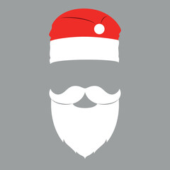 Santa Claus red hats, white moustache and beards. Christmas flat elements. Vector illustration