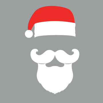Santa Claus red hats, white moustache and beards. Christmas flat elements. Vector illustration
