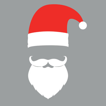 Santa Claus red hats, white moustache and beards. Christmas flat elements. Vector illustration