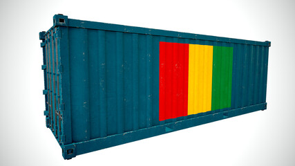 Isolated 3d rendering shipping sea cargo container textured with National flag of Guinea