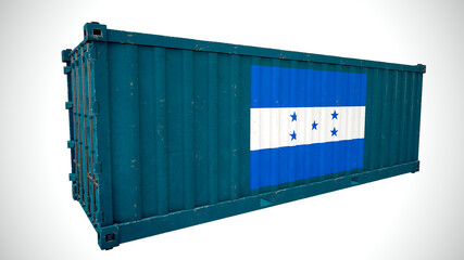 Isolated 3d rendering shipping sea cargo container textured with National flag of Honduras..