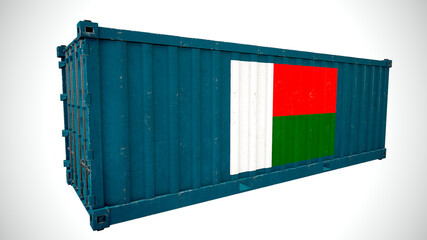Isolated 3d rendering shipping sea cargo container textured with National flag of Madagascar.