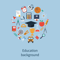 concepts education and learning. Education icons in flat style. Logo design template. Concepts for web banners and print materials. Vector illustration.