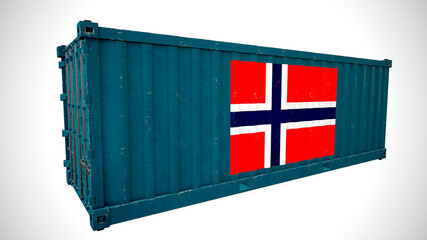 Isolated 3d rendering shipping sea cargo container textured with National flag of Svalbard.