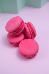 sweet pink macaroon in pink background