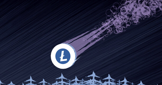 Crypto crash of $LTC, illustration of the crypto crash of the asset litecoin (ltc) coin falls through the sky