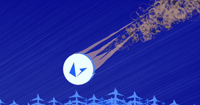 November 10th 2022 crypto crash, illustration of the crypto crash of the asset Loopring (LRC) coin falls through the sky