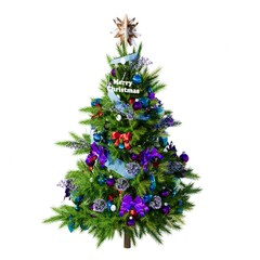 3D RENDERING OF DECORATED CHRISTMAS TREE ISOLATED ON WHITE PLAIN BACKGROUND