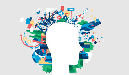 Attività umane nel mondo moderno. Pianeta come cervello umano. © Hurca!