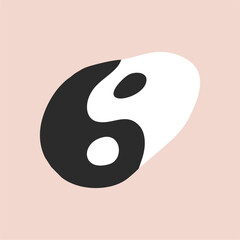 Yin-yang vector symbol. Psychedelic hippie style, floating figure. Hand-drawn cartoons.