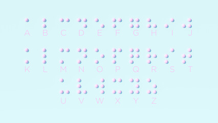 Braille alphabet Pink Blue Text System Symbol Formed out of Raised Dots World Braille Day 4 January 3d illustration - obrazy, fototapety, plakaty