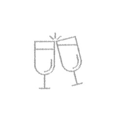 Cheers grey sketch vector icon. Glass cups cheers and toasting sign