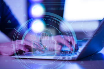 Digital cybersecurity and network protection. Internet security and data protection, blockchain and...