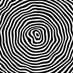 Abstract deformed psychedelic stripes in circle form. Wavy geometric art. Abstract monochrome background. Design element for logo, tattoo, prints, wall mural, web, template, and textile pattern