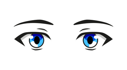 Blue anime manga manhwa manhua asian male eyes. Print. Simple vector illustration isolated on white background.