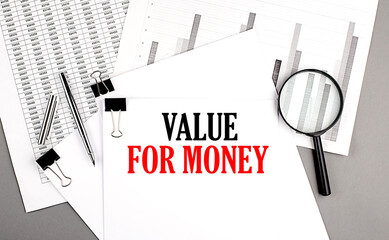 VALUE FOR MONEY text on paper on chart background