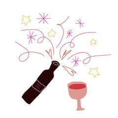 Hand draw black champange bottle with a glass for celebration new years graphics background
