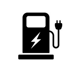 Electric Station for Vehicle Car Silhouette Icon. Charger with Plug for Electrical Power Auto Pictogram. Charge Station for Green Energy Automobile with Lightning Icon. Isolated Vector Illustration