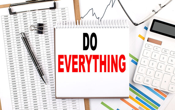 DO EVERYTHING text on notebook with chart, calculator and pen