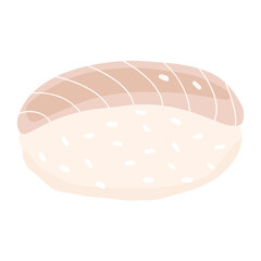 Flat vector illustration of sushi with white fish. Asian food isolated on a white background.
