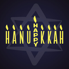 Happy Hanukkah. Hand lettering poster with a star of David and candles