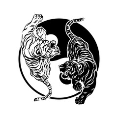 vector illustration of two tigers with yin yang