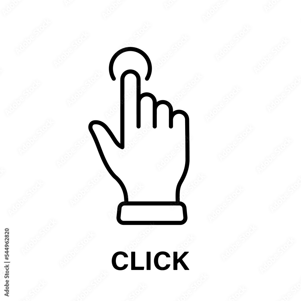 Poster click gesture of computer mouse. pointer finger black line icon. cursor hand linear pictogram. press