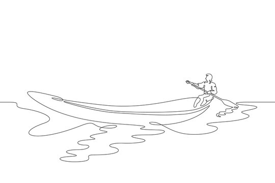 single line boat rowing on water clip art preview