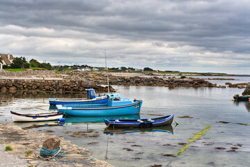 Boats in Spiddal Ireland anchored in Galway Bay
