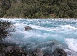 waves breaking on rocks - Saltos del Petrohue of Chile