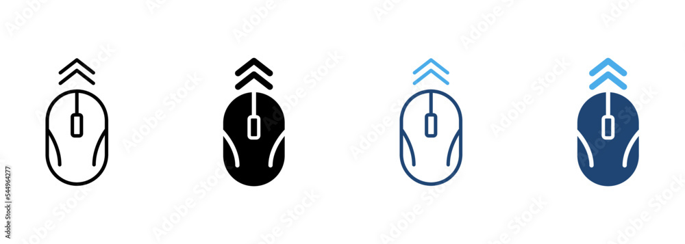 Poster move computer mouse up line and silhouette color icon set. mouse pc scroll up pictogram. swipe top s