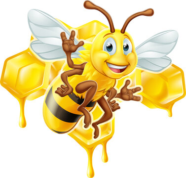 Cartoon Bee Character With Honeycomb