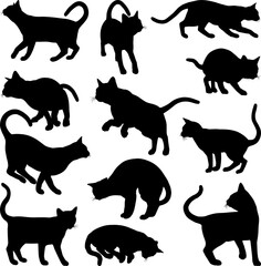 Cat Silhouette Pet Animals Set