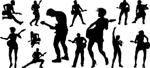 Guitarist Musicians Silhouettes Set