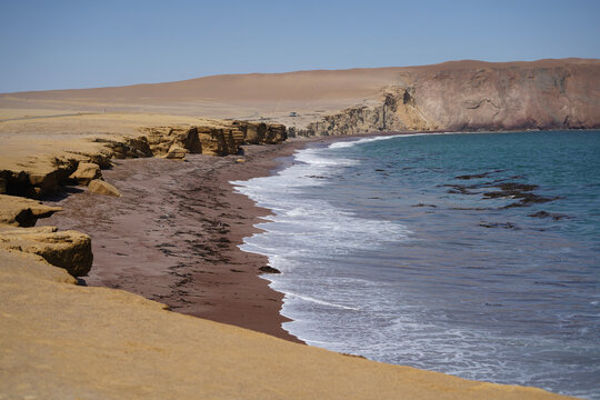 Red beach in Paracas national park in Peru