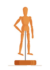 Vector illustration of a wooden figure. Small human figure on a stand. 