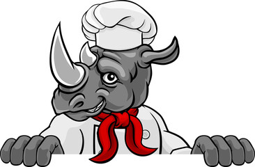 Rhino Chef Mascot Sign Cartoon Character