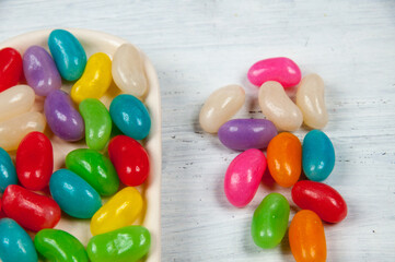 Jelly beans colored on the table