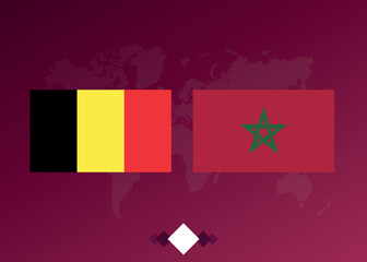 Football poster of the match between the teams of Belgium and Morocco. Background with world map.