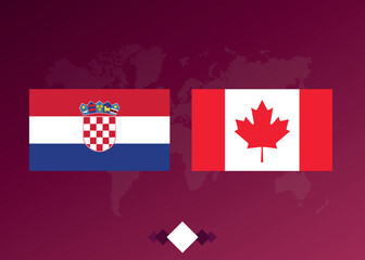 Football poster of the match between the teams of Croatia and Canada. Vector graphics. Background with world map.