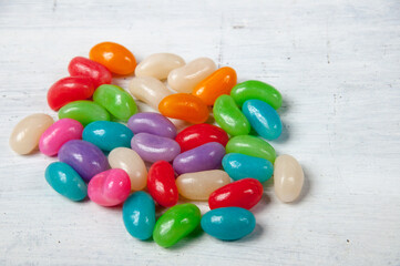 Jelly beans colored on the table